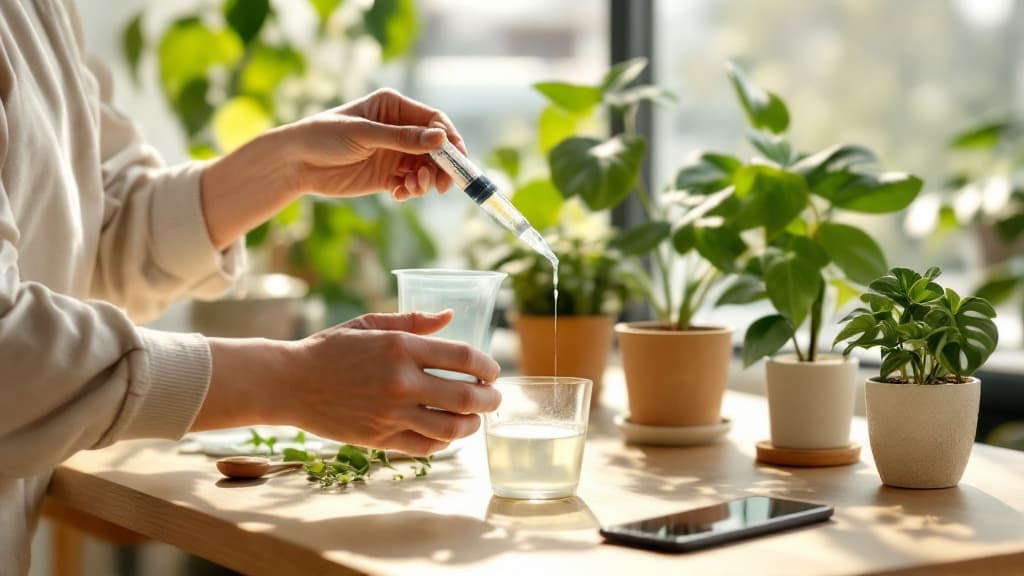 A gardener using FertilizeWise on a tablet among potted plants